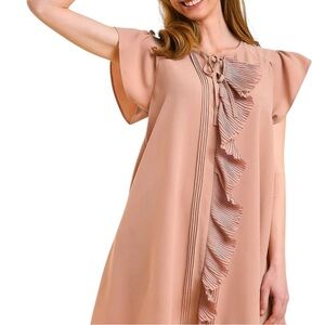 Blush Ruffle Front A-Line Mini Dress – Flutter Sleeve Soft Flow Dress - S M L